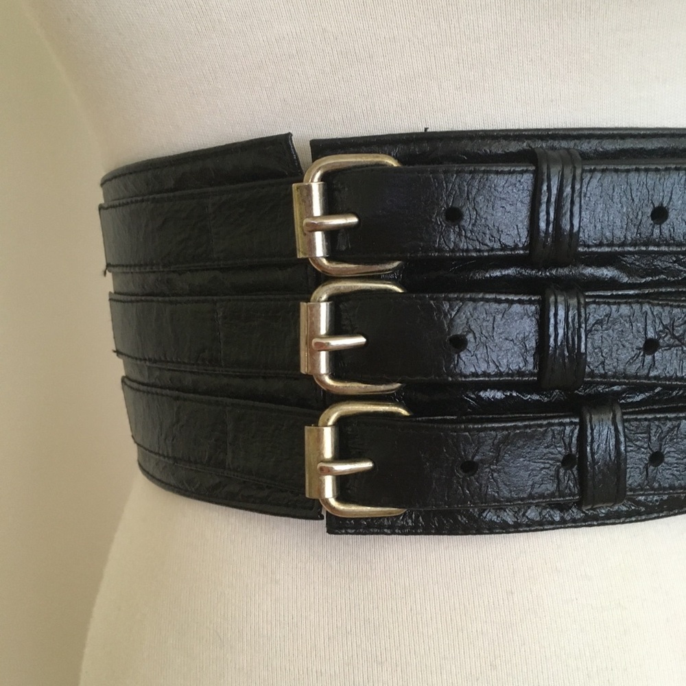 Genuine Patent Leather Wide Buckle Black Belt